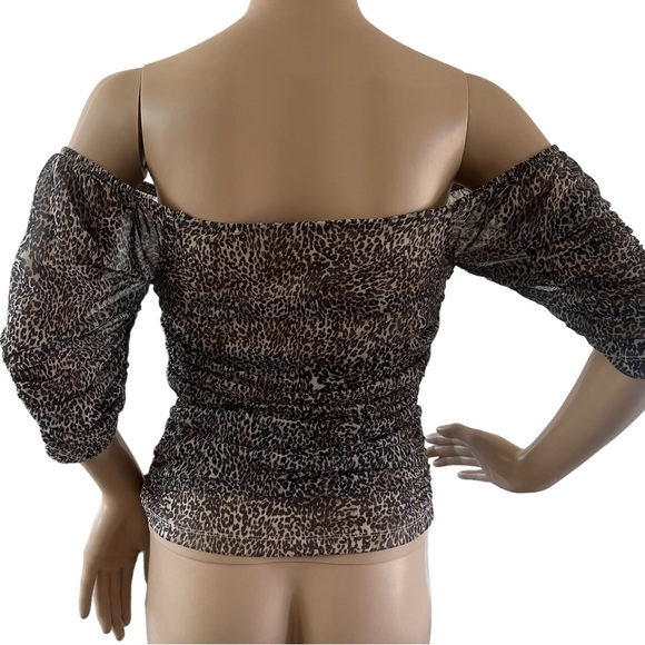 Anthropologie Leopard Print Shirred Mesh Top - Picture 5 of 7
